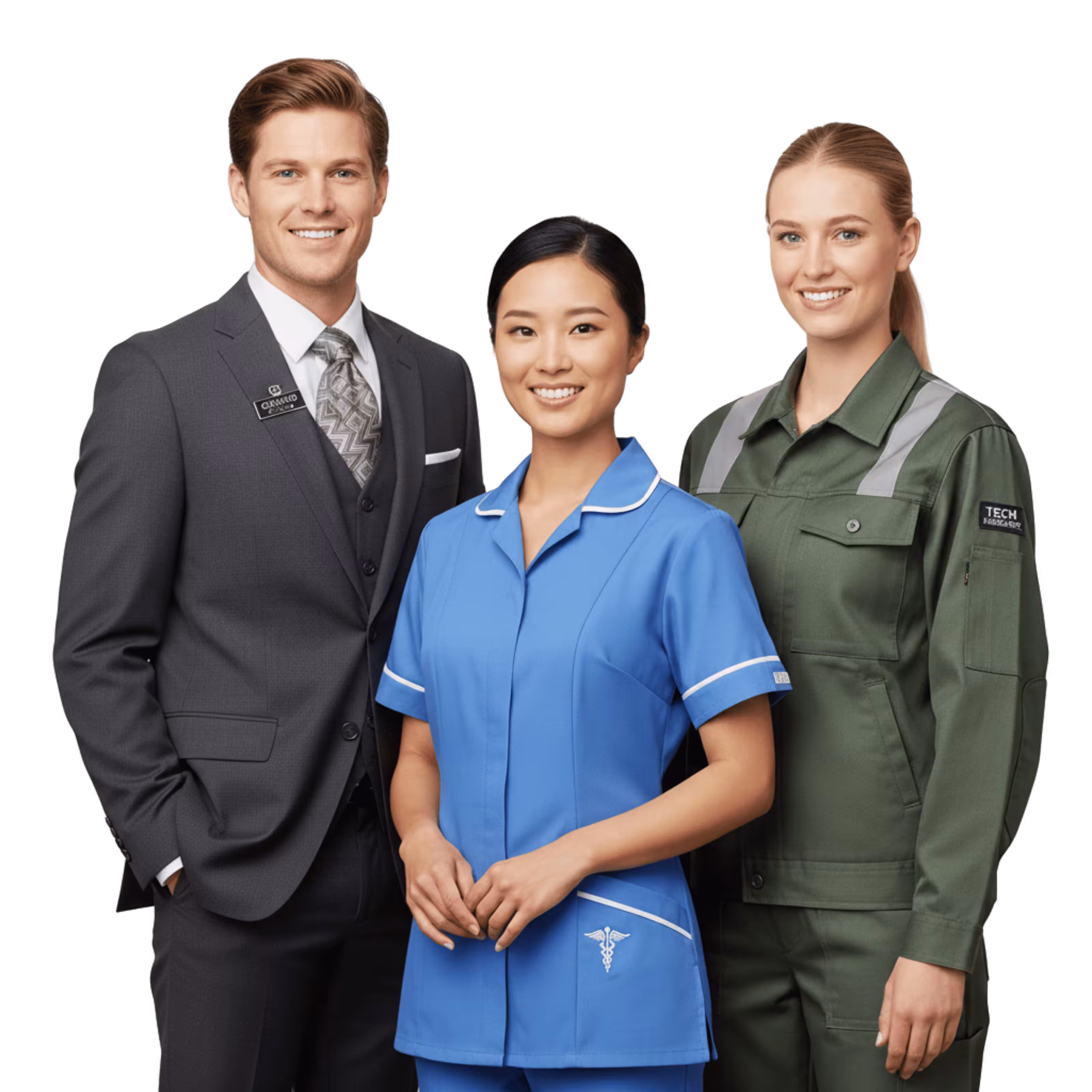 Özel Maestro üniformaları giyen çeşitli profesyonel ekip